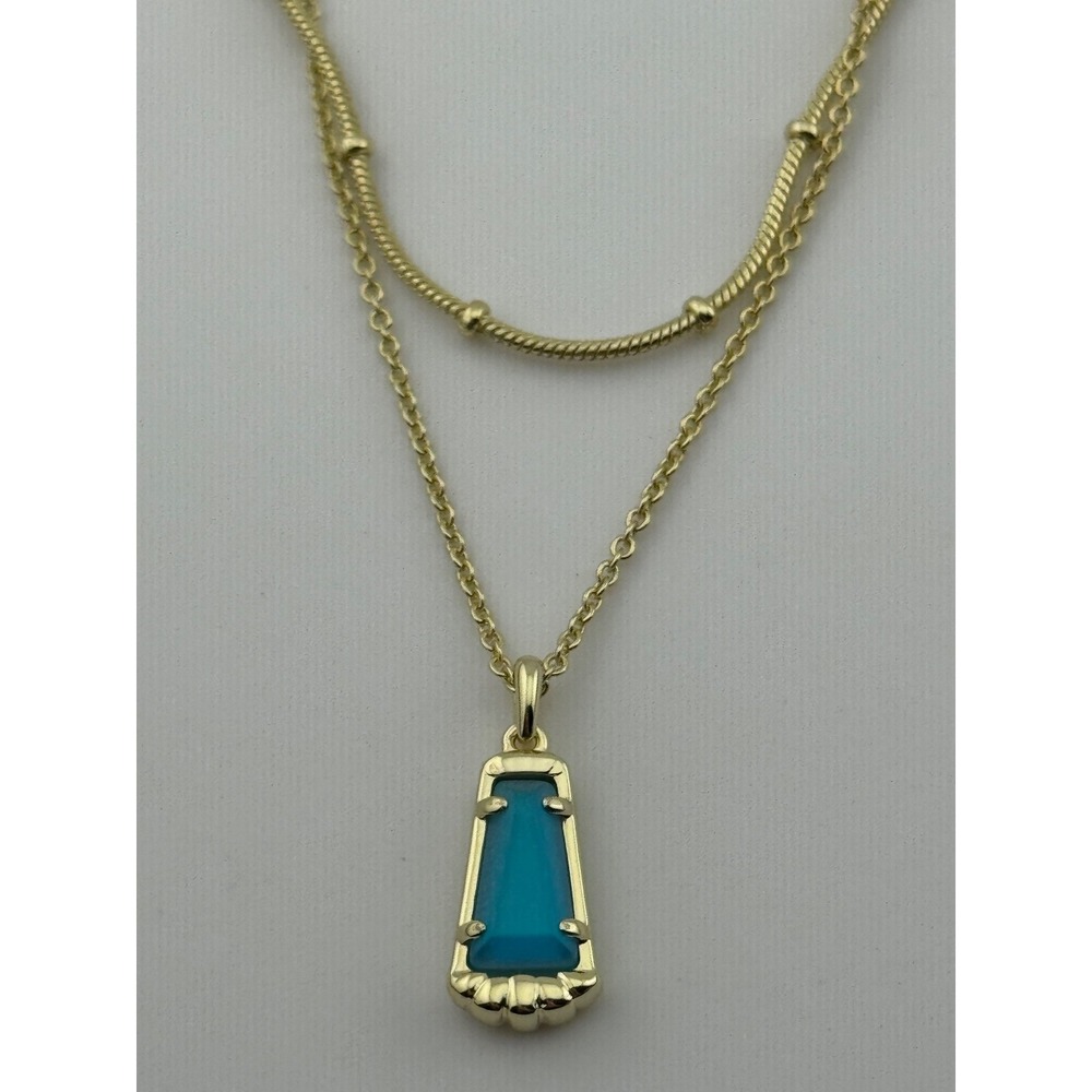 Kendra Scott Serena Multi Strand Gold Tone Necklace Matte Blue Dichroic Glass